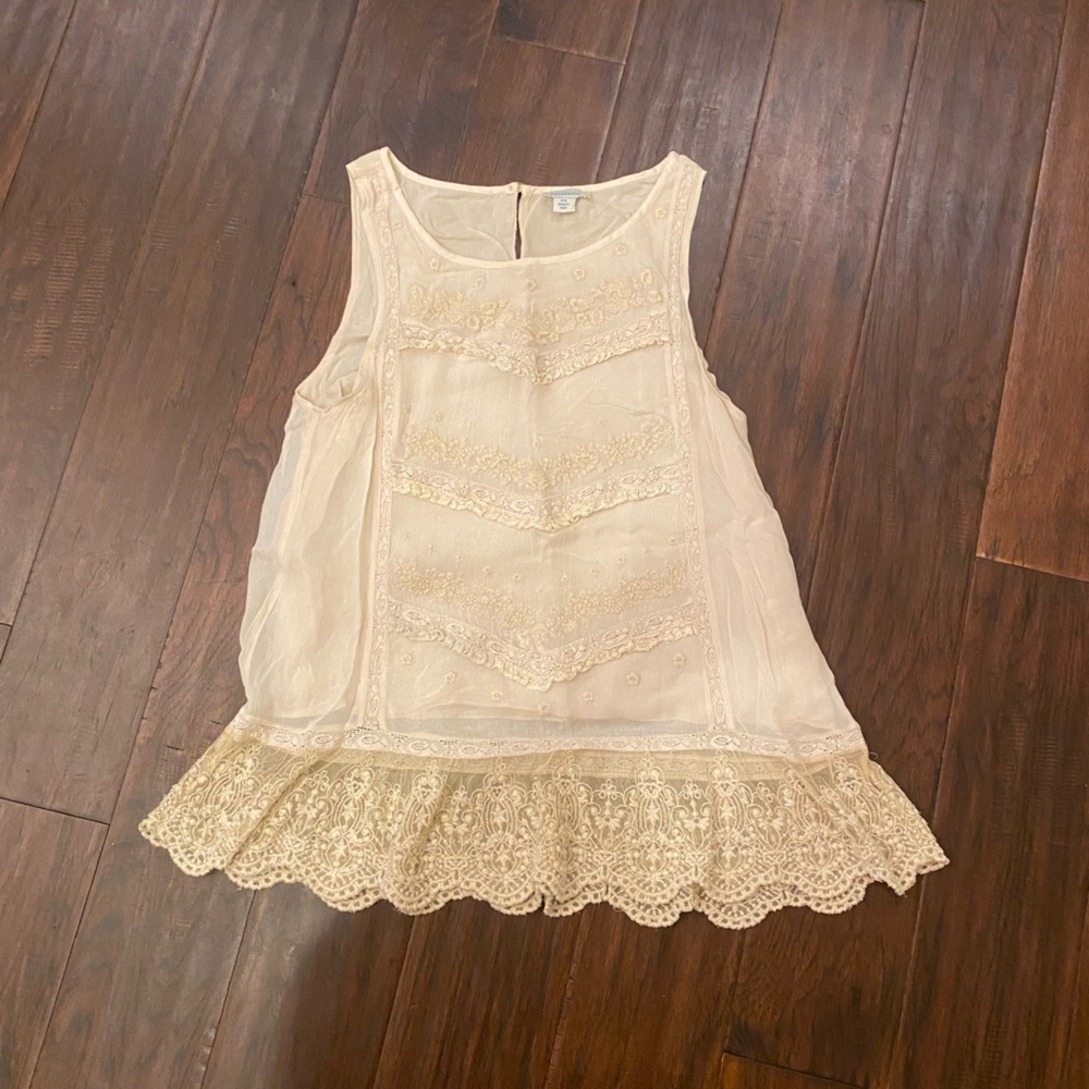 Sundance Cream Lace-Trim Sleeveless Top-Size SP